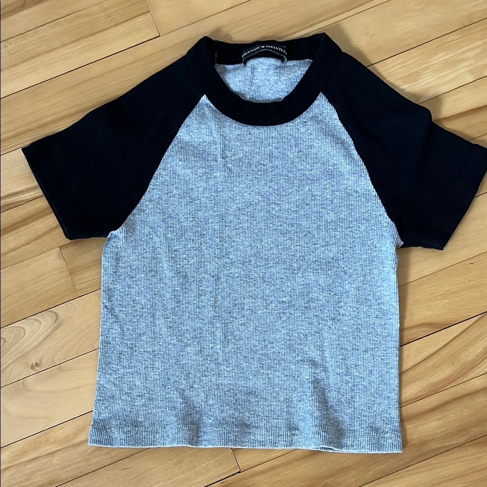 Brandy Melville Black and Gray Short Sleeve Tee